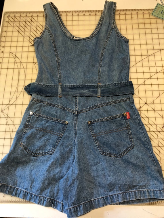 1990s Sleeveless Summer Denim Skort Shorts Romper… - image 4