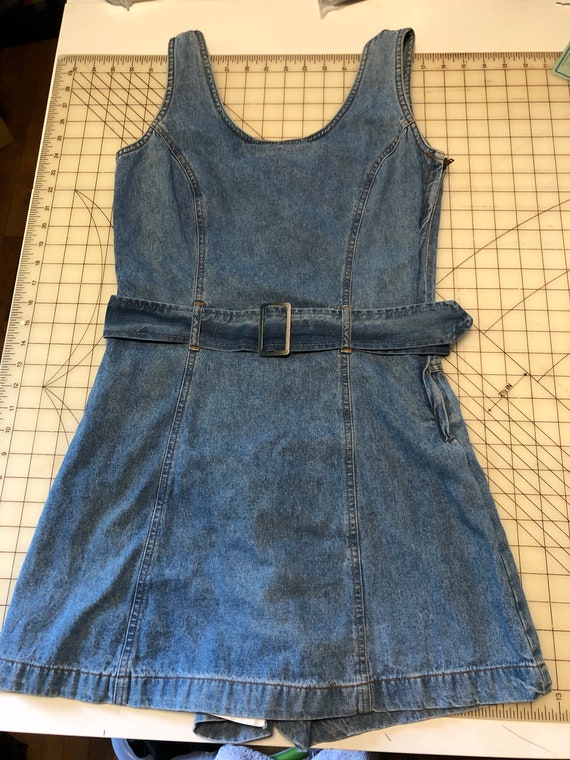 1990s Sleeveless Summer Denim Skort Shorts Romper… - image 6