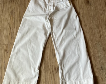 Vintage Military White Cotton Bell Bottom Pants - 30x26