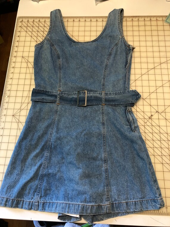 1990s Sleeveless Summer Denim Skort Shorts Romper… - image 3