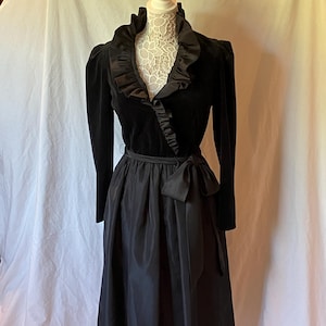 Vintage Velvet & Taffeta Cocktail Dress: 1960s Little Black Dress, Full Skirt