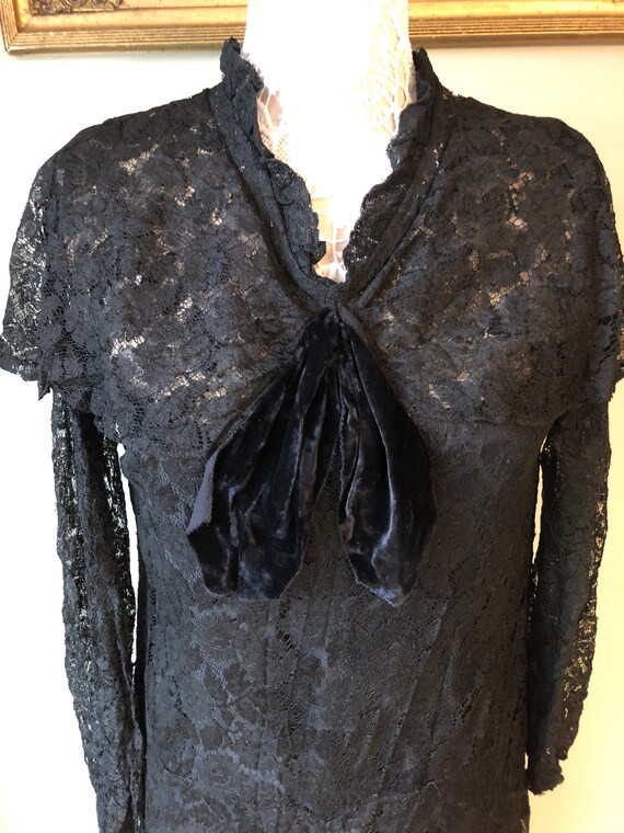 1920 1930s Antique Vintage Black Lace Drop Waist Dres… - Gem