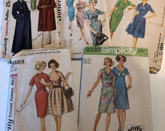 Lot of 5 50s 60s 70s Women's Dress Sewing Patterns Size 16-16 1/2 McCalls, Butterick USA Lot #1