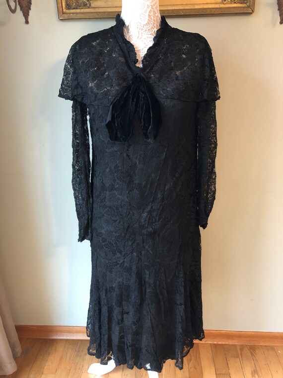 1920 1930s Antique Vintage Black Lace Drop Waist Dres… - Gem