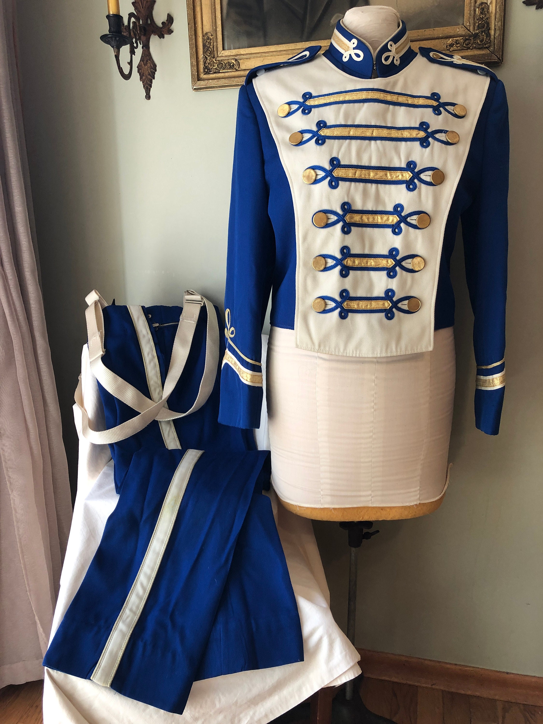 Vintage Unisex Blue & Gold Marching Band Uniform Halloween 