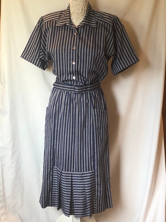 1980s 1990s Vintage Dress by Sally III Blue and Gr
