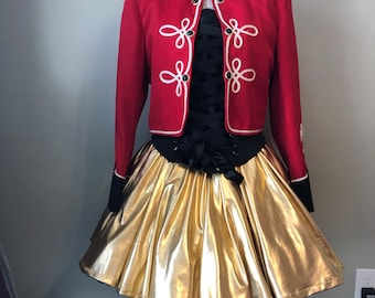 Woman&#39;s Halloween Fancy Red and Gold Circus Ring Master Cute Clown Costume Whimsical Fantasy Mardi Gras Cosplay Small Medium #509