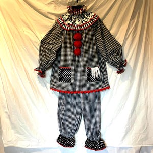 Handmade Black and White Gingham Adult 2 Piece Clown Costume Cosplay Fantasy, Circus Halloween Costume Mardi Gras Costume Med Large USA #617