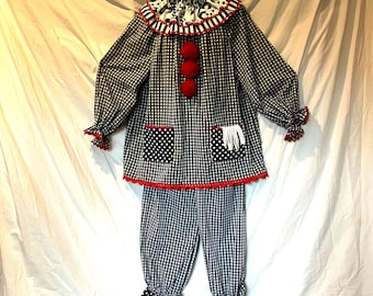Handmade Gingham Clown Costume: Adult Cosplay, Halloween, Mardi Gras - Med/Large #617