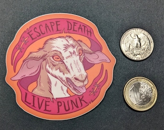 Escape Death, Live Punk - Sticker tribute to Biquette the Grindcore Goat