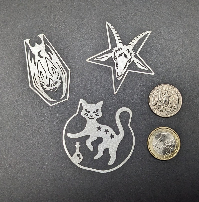 Page Clip Bookmarks Metal charms featuring dark occult designs to mark your page Baphomet, vampire bat, alchemy cauldron cat image 7