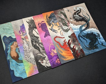 Mirrored beasts postcards - DL sized soft touch premium postcards with mirrored animal and mythical beast designs, dragons, wolves, otters