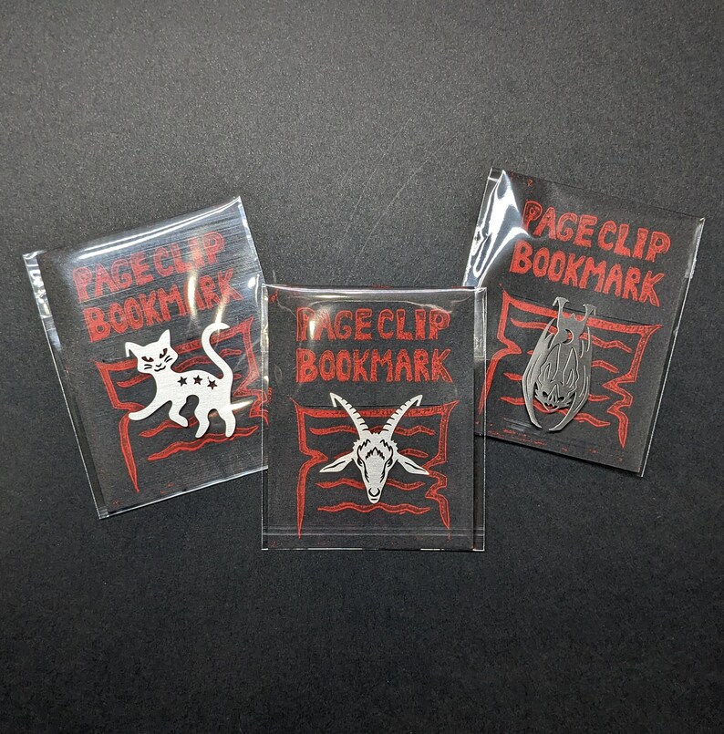 Page Clip Bookmarks Metal charms featuring dark occult designs to mark your page Baphomet, vampire bat, alchemy cauldron cat image 9