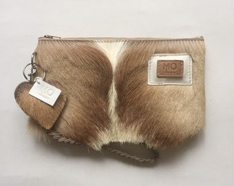 Leren clutch / portemonnee / tasje met vacht voor mobiel, pasjes, geld