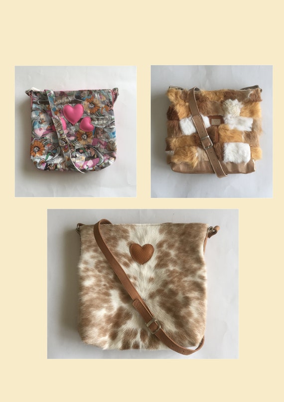 Leren dames vacht tas met lange verstelbare riem hartje sleutelhanger Etsy Belgie