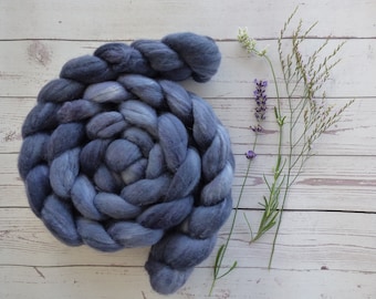 Grey Biffdale Silk - Hand Dyed Wool Roving (Top) - 100g