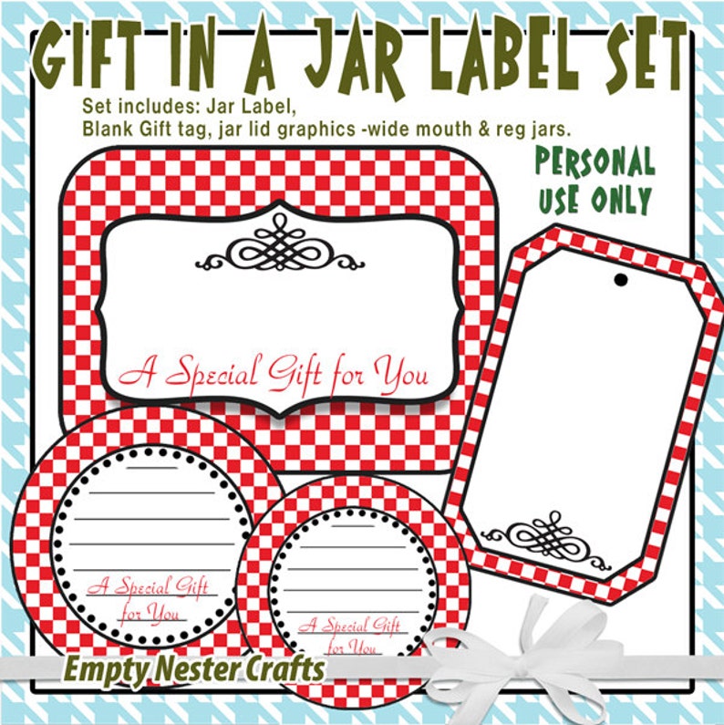 Gift in a Jar labels Red Gingham Blank mason jar label Etsy
