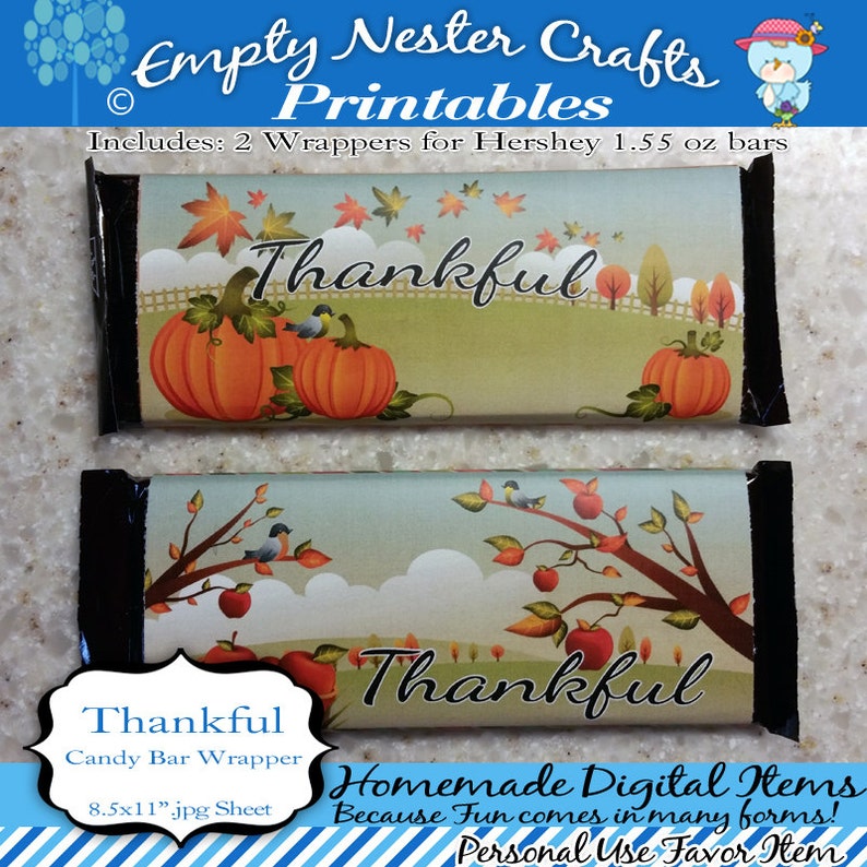 Hershey Candy Bar Wrapper Thanksgiving Thankful 1.55OZ Bar Etsy