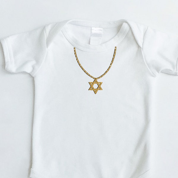 Star of David Necklace Gold Embroidered Baby One Piece | Jewish Gifts | Bris Gift | Hanukkah | Jewish Jewelry | Baby Naming | Brit Milah