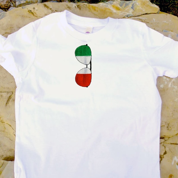 Camiseta infantil con bandera italiana y gafas de sol de aviador bordadas