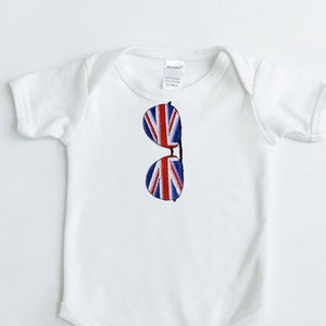 Union Jack British Flag Aviator Sunglass Embroidered Baby One Piece | baby boy clothes, baby girl clothes, new baby gift, Uk baby
