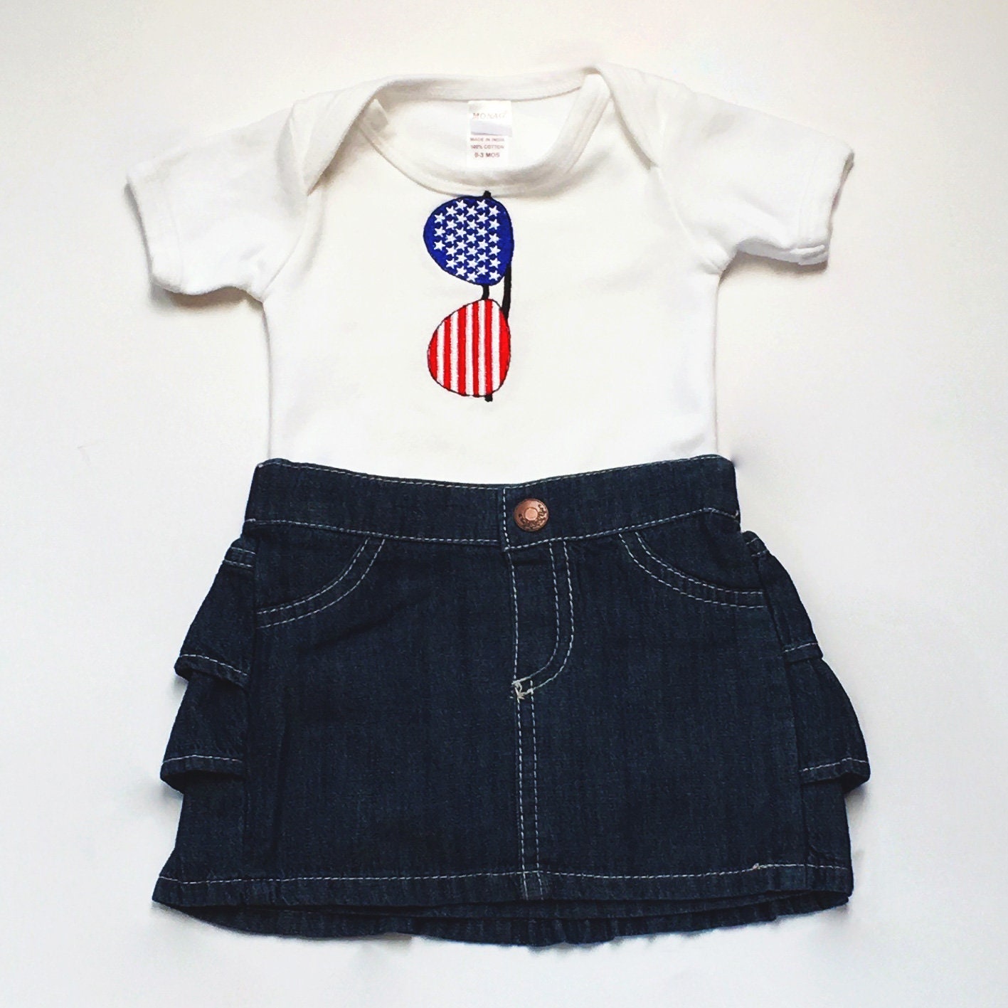American Flag Aviator Sunglass Embroidered Baby One Piece - Etsy