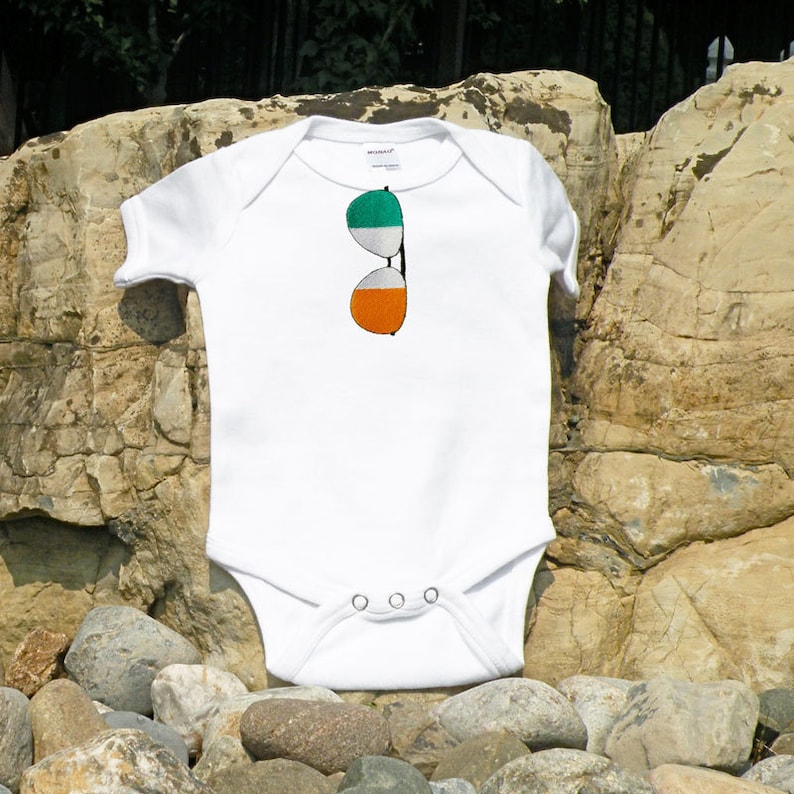 Irish Flag Aviator Sunglass Embroidered Baby One Piece