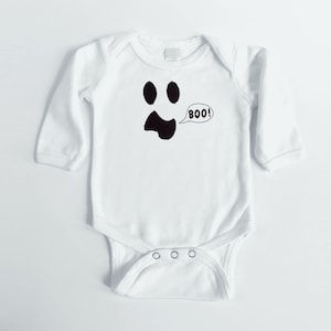 Ghost Embroidered Longsleeve Baby One Piece | Baby Halloween Costume | Halloween Baby Gift | Ghost Baby Costume | Newborn Baby Costume