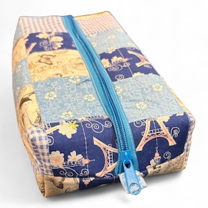 Patchwork Cosmetics Makeup Goodies Quilt Pouch Bag Unique Paris Motive | Parisian Connection Zipper Pouch
