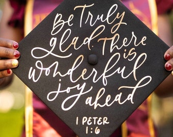 1 Peter 1:6 Graduation Cap Vinyl Decal, Handlettered Modern Calligraphy Grad Cap Decor Sticker Design, Christian Faith Bible Verse Quote