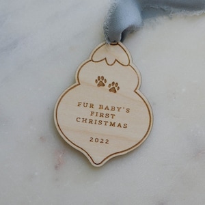 Fur Baby&#39;s First Christmas Dog Cat 2025 - Modern Birch Wood Laser Engraved Ornament / Christmas Holiday Keepsake Personalized Decor / 3&quot;