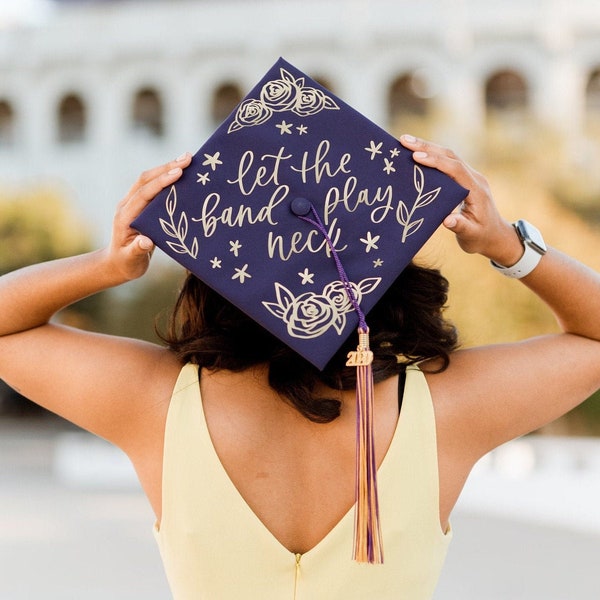 CUSTOM Floral Quote Grad Cap Decal / Graduation Modern Calligraphy Sticker / Personalized / Hand Lettered and Unique / Line Botanicals