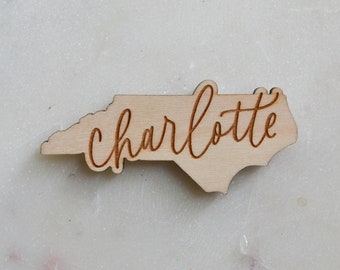 Charlotte NC Magnet - Wooden North Carolina Fridge Magnet - Queen City Home Decor, Refrigerator Locker Magnet, Housewarming New Home Gift