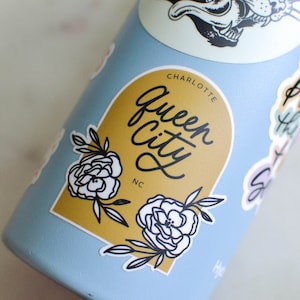 Queen City - Charlotte, North Carolina NC - Floral Arch Waterproof Vinyl Sticker - 2.5&quot;