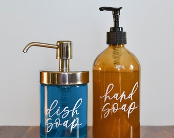 Soap Dispenser Labels / Calligraphy, Cute, Modern, Waterproof Stickers / Organization and Labeling for Kitchen and Home