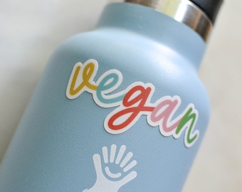 Vegan - Multi-colored Hand-lettered Calligraphy Animal Lover Design, Waterproof Vinyl Sticker - 2.5"