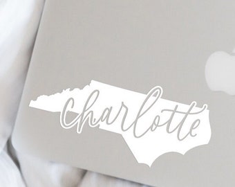 Naklejka Charlotte North Carolina – wodoodporna naklejka winylowa, oryginalny ręcznie pisany wzór Queen City NC – wyjątkowy prezent dla Yeti, MacBooka, samochodu