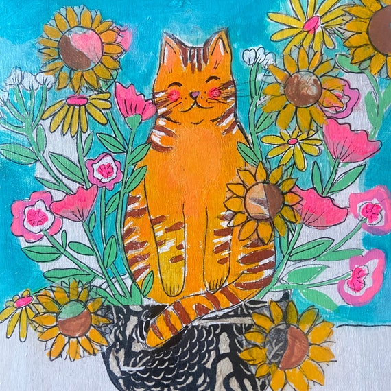 Original mixed media painting, "Ginger Meow"