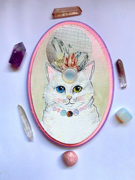 Original Mixed Media, "Moonstone Meow"