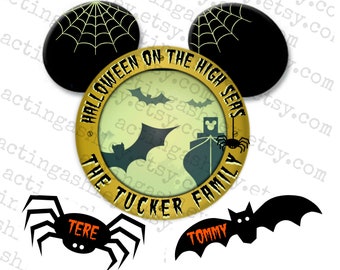 Halloween on the High Seas Family Porthole with Spider and Bat Names Disney Cruise Door Magnet