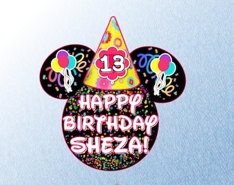 Happy Birthday Mickey with Confetti Personalized Cruise Door Magnet