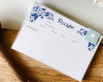 Legacy Recipe Cards, Set of 10, 4x6 inches || Delft Blue Floral Design