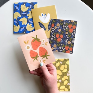 Cartes de voeux florales et fruitées || Lot de 6 || Cartes intérieures vierges || Papeterie de tous les jours