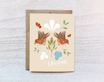Nesting Birds Congrats Greeting Card with Robin Motif || Congratulations, New Baby, Baby Shower, New Home, Engagement or Wedding Card