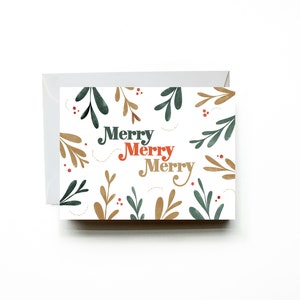 La carte de vœux la plus joyeuse || Carte de joyeux Noël écrite et illustrée à la main || Art botanique des fêtes || Rouge, vert et or