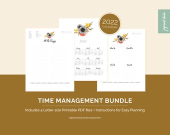 Productivity Time Manager Printable Planner — 4 digital PDF templates for busy moms, entrepreneurs, small business owners, students