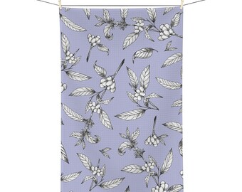Illustrated Botanical Coffee Plant Tea Towel in Lively Lavender || Tea Towels with Design Printed on Highly Absorbent Microfiber Material