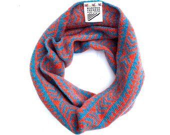 Merino Lambswool Snood - Ohlone Collection - Inferno Orange & Turquoise Cowl Scarf