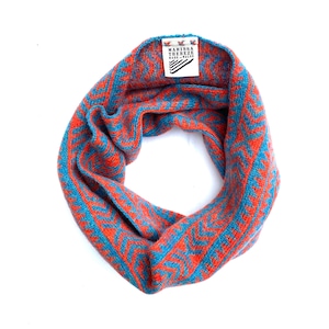 Merino Lambswool Snood - Ohlone Collection - Inferno Orange & Turquoise Cowl Scarf