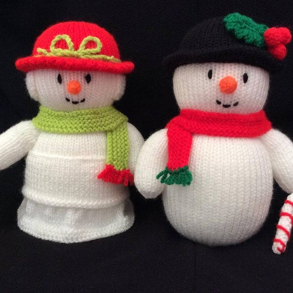 Mr & Mrs Snowman Hand Knitted Dolls